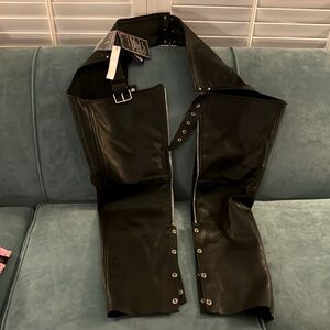 Women Genuine Black Leather Chaps